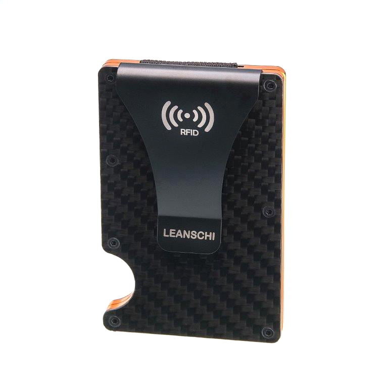  LEANSCHI TECH-WALLET in black carbon fibre & orange lining